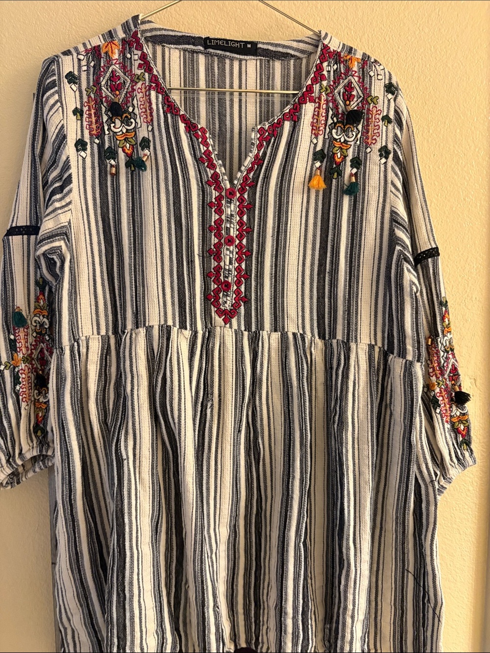 Limelight Striped Tunic with Pink Embroidered Trim